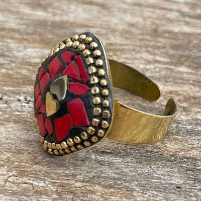 Bague Fantaisie Style Tibétain Zircons/strass Couleur Champagne - Neuf Sans Emballage