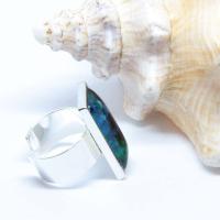 Bague en verre nuances de bleu et vert 