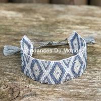 Bracelet manchette tissé gris et blanc