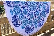 Serviette de plage ronde arabesque bleue