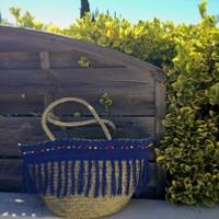 Panier cabas franges bleues