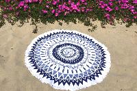 Serviette de plage ronde motif mandala bleu