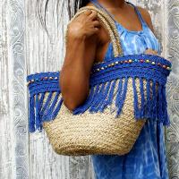 Panier cabas franges bleues