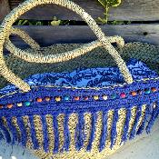 Panier cabas franges bleues