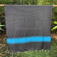 Fouta noir et bleu tissage nid d'abeille