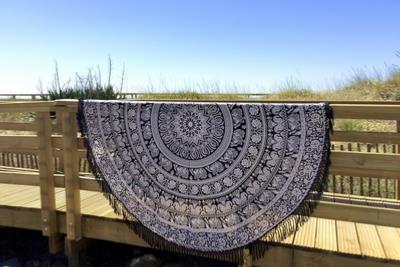 Drap de plage rond mandala noir