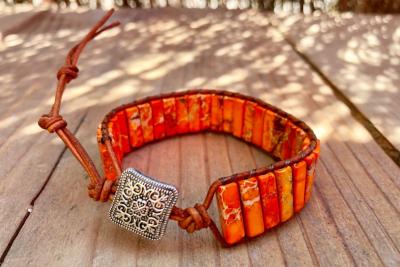 Bracelet perles de jaspe orange