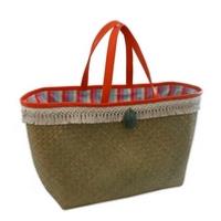 Panier de plage orange, paille de raphia