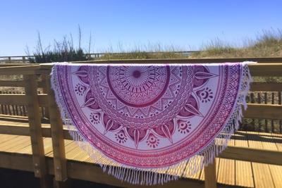 Drap de plage rond hippie rose