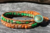 Bracelet vert et orange wrap 2 tours