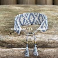 Bracelet manchette tissé gris et blanc