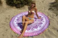 Drap de plage rond rose pompons multicolores