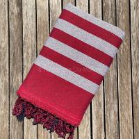 Fouta éponge rouge et gris