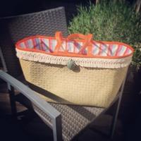 Panier de plage orange, paille de raphia