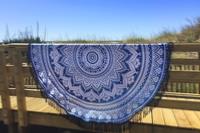 Drap de plage rond mandala bleu