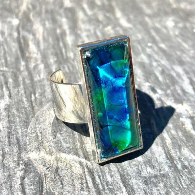 Bague en verre nuances de bleu et vert 