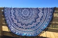 Drap de plage rond mandala bleu