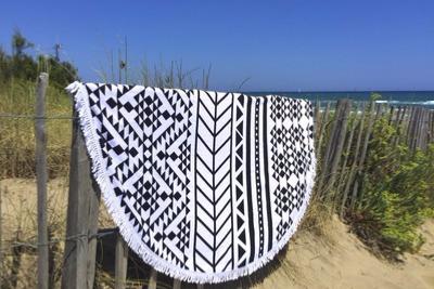 Serviette de plage ronde aztèque blanche