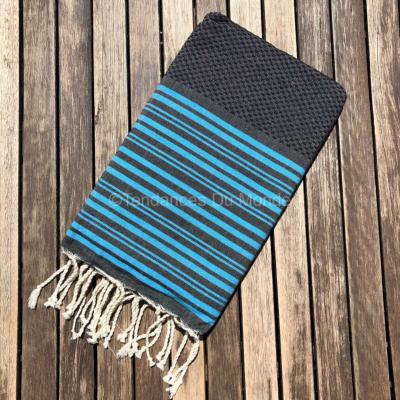 Fouta bleu et noir nid d'abeille Madhia