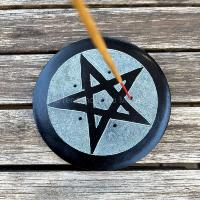 Porte-encens rond en pierre Pentacle