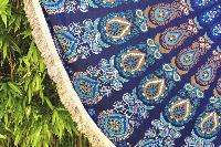 Drap de plage rond mandala bleu Mysore