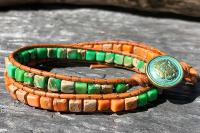 Bracelet vert et orange wrap 2 tours