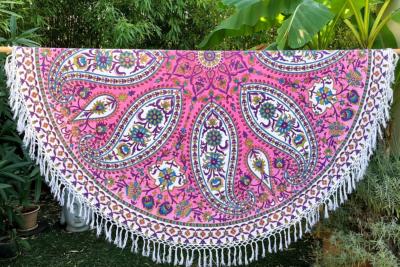 Drap de plage rond Arabesque rose