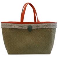 Panier de plage orange, paille de raphia