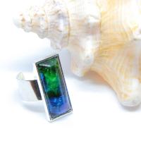 Bague en verre nuances de bleu et vert 