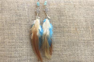 Boucles d'oreilles véritables plumes & Amazonite