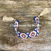 Bracelet manchette tissé orange et bleu