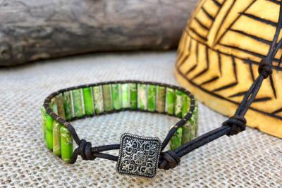 Bracelet rouleaux de jaspe vert