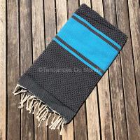 Fouta noir et bleu tissage nid d'abeille