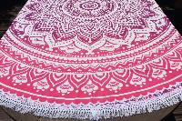 Drap de plage rond rose franges courtes