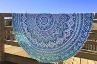 Drap de plage rond vert pompons