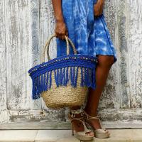 Panier cabas franges bleues