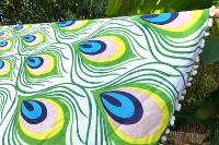 Drap de plage rond Paon pompons