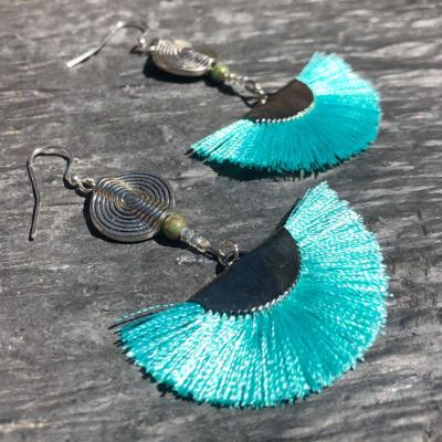 Boucles d'oreilles éventail turquoise