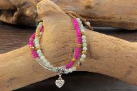 Bracelet duo amazonite et perles fuchsia