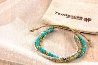 Bracelet trio or argent et turquoise