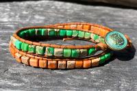 Bracelet vert et orange wrap 2 tours