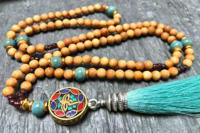 Collier mala en bois Cyan