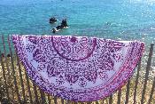 Drap de plage rond rose pompons multicolores