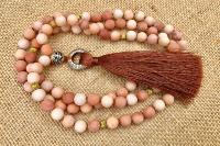 Collier mala rose pompon brun