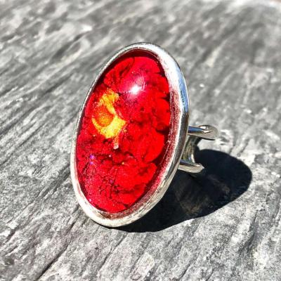 Bague bohème feu en verre