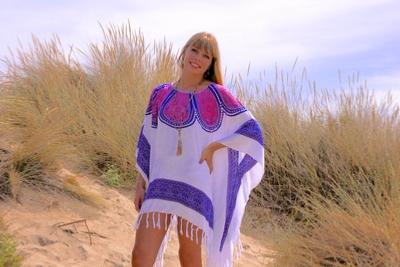 Poncho d'été rose et blanc Kuta