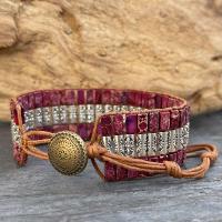 Bracelet fantaisie rouleaux de prière prune