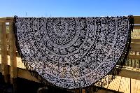 Drap de plage rond mandala noir