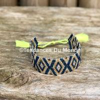 Bracelet manchette tissé jaune et bleu