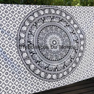 Tenture Murale Motif Soleil Lune Mandala - 203x152 Cm, Polyester, Décoration Bohème Chambre Salon